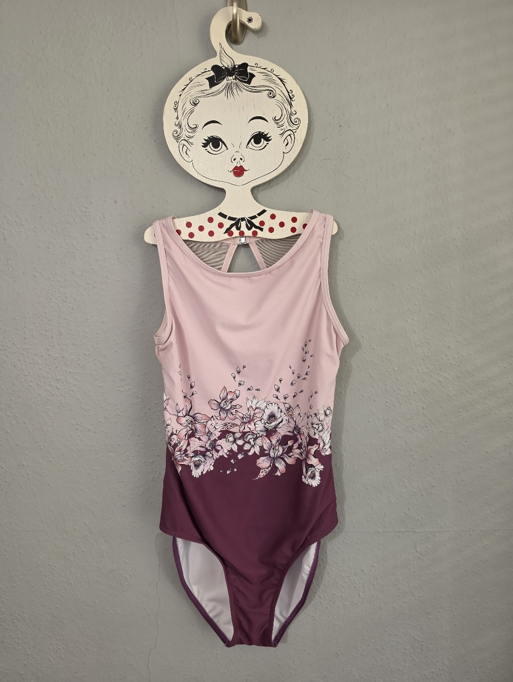 Strut Stuff designed in Australia Pink Burgundy Floral Leotard Adult 12